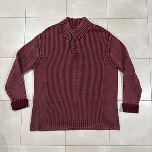 Carbon 2 Cobalt Sweater Heavy Cotton Knit Men's XL Red Henley Distressed